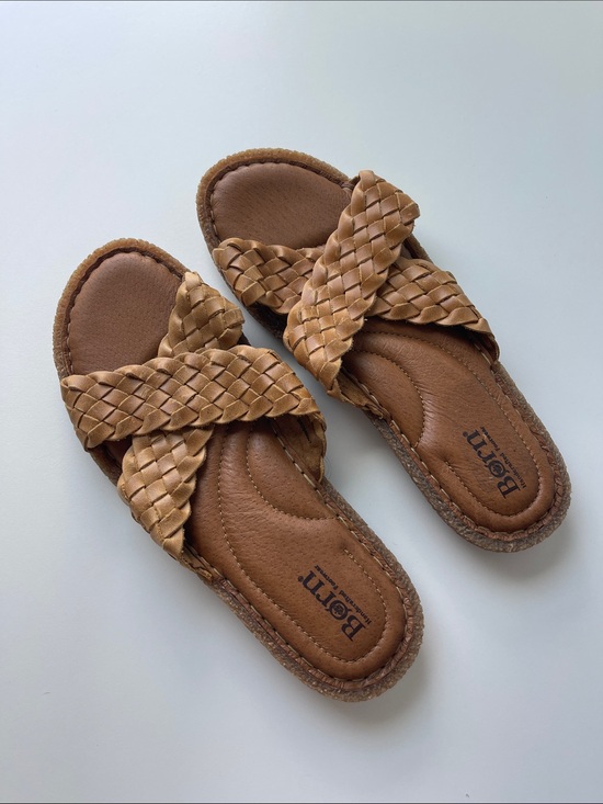 Born Shoes - Born Woven Tan Cross-Strap Slide Sandals